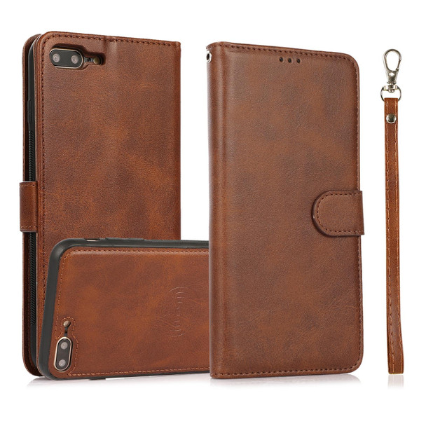 Calf Texture 2 in 1 Detachable Magnetic Back Cover Horizontal Flip Leatherette Case with Holder & Card Slots & Wallet & Photo Frame - iPhone 8 Plus / 7 Plus(Brown)