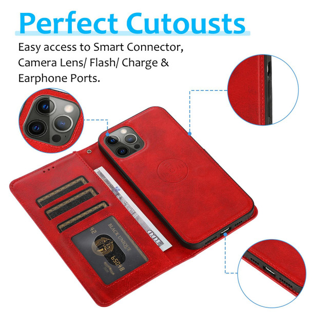 Calf Texture 2 in 1 Detachable Magnetic Back Cover Horizontal Flip Leatherette Case with Holder & Card Slots & Wallet & Photo Frame - iPhone 12 / 12 Pro(Red)