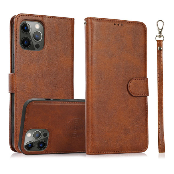 Calf Texture 2 in 1 Detachable Magnetic Back Cover Horizontal Flip Leatherette Case with Holder & Card Slots & Wallet & Photo Frame - iPhone 12 / 12 Pro(Brown)