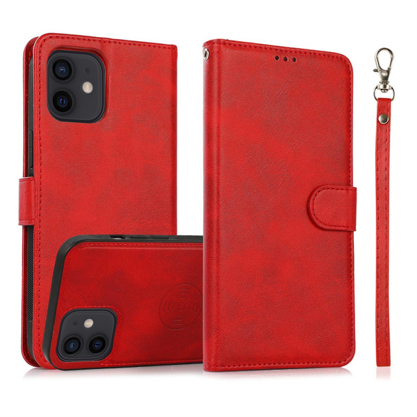 Calf Texture 2 in 1 Detachable Magnetic Back Cover Horizontal Flip Leatherette Case with Holder & Card Slots & Wallet & Photo Frame - iPhone 12 mini(Red)