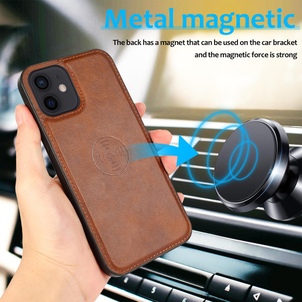 Calf Texture 2 in 1 Detachable Magnetic Back Cover Horizontal Flip Leatherette Case with Holder & Card Slots & Wallet & Photo Frame - iPhone 12 mini(Brown)