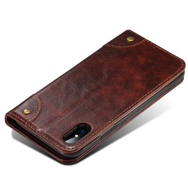 iPhone XS / X Baroque Simple Horizontal Flip Leather Case, with Holder & Card Slots & Wallet(Dark Brown)