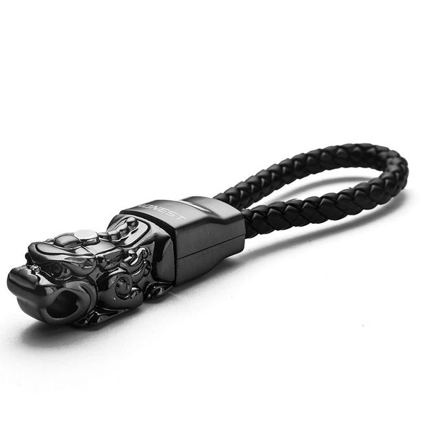 Braided Leatherette Rope Brave Troops Keychain With LED Light Metal Pendant(Golden+Golden Rope)