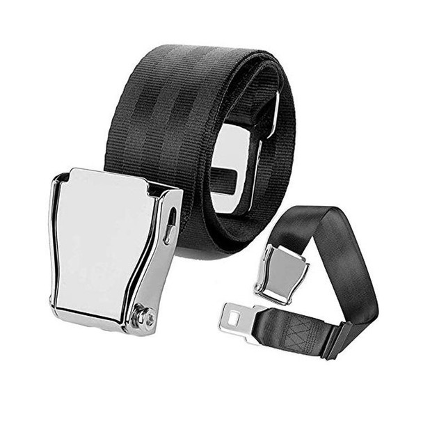 Two Point Aircraft Buckle Adjustable Seat Belt Extended Band(Black)