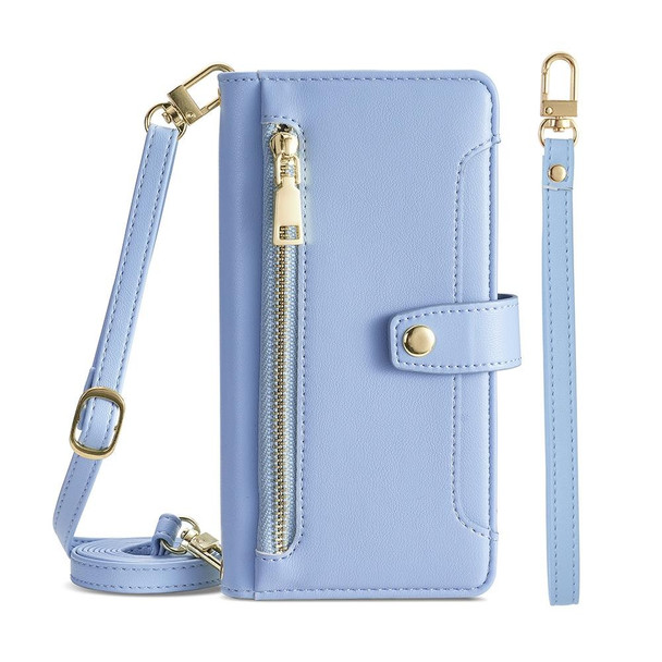 For Realme GT2 Pro Sheep Texture Cross-body Zipper Wallet Leatherette Phone Case(Blue)