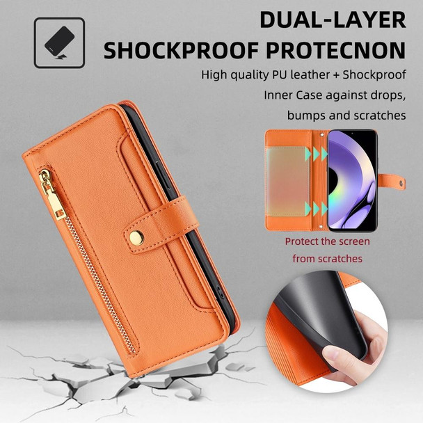For Realme 10 Pro 5G Sheep Texture Cross-body Zipper Wallet Leatherette Phone Case(Orange)