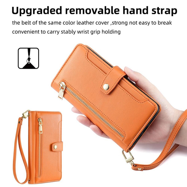 For Realme GT2 Pro Sheep Texture Cross-body Zipper Wallet Leatherette Phone Case(Orange)