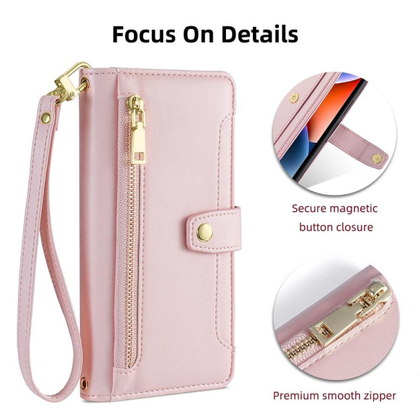 For Samsung Galaxy Note 20 Ultra Sheep Texture Cross-body Zipper Wallet Leatherette Phone Case(Pink)