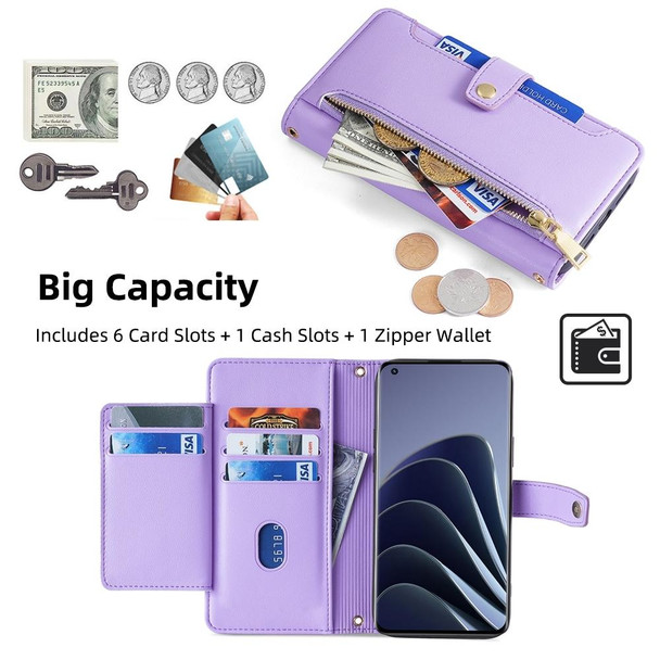 For OnePlus 10 Pro 5G Sheep Texture Cross-body Zipper Wallet Leatherette Phone Case(Purple)