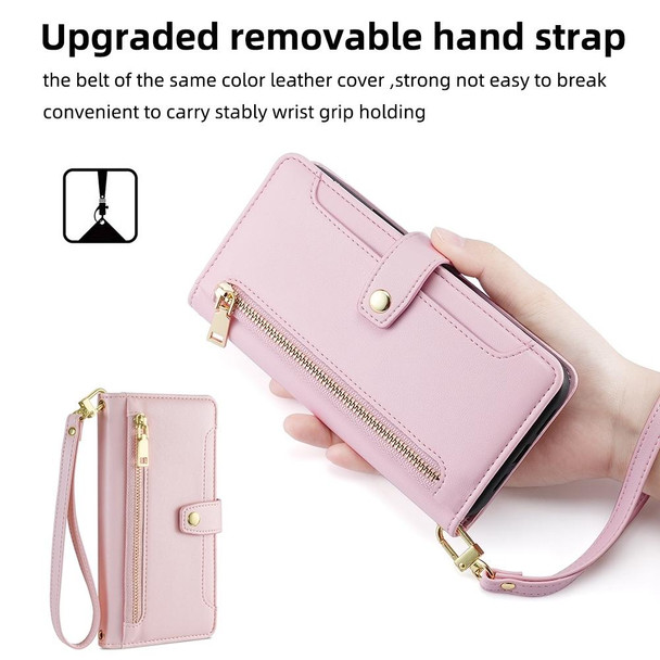 For OnePlus 10 Pro 5G Sheep Texture Cross-body Zipper Wallet Leatherette Phone Case(Pink)