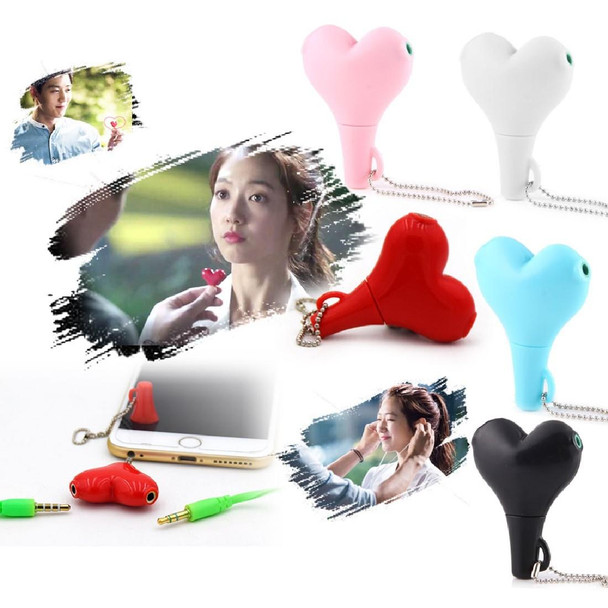 1 Male to 2 Females 3.5mm Jack Plug Multi-function Heart Shaped Earphone Audio Video Splitter Adapter with Key Chain for iPhone, iPad, iPod, Samsung, Xiaomi, HTC and Other 3.5 mm Audio Interface Elec