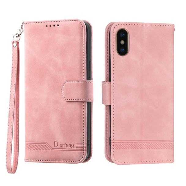 For iPhone X/XS Dierfeng Dream Line TPU + PU Leatherette Phone Case(Pink)