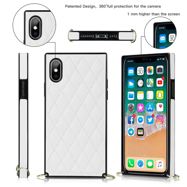 Elegant Rhombic Pattern Microfiber Leatherette +TPU Shockproof Case with Crossbody Strap Chain - iPhone XS Max(White)