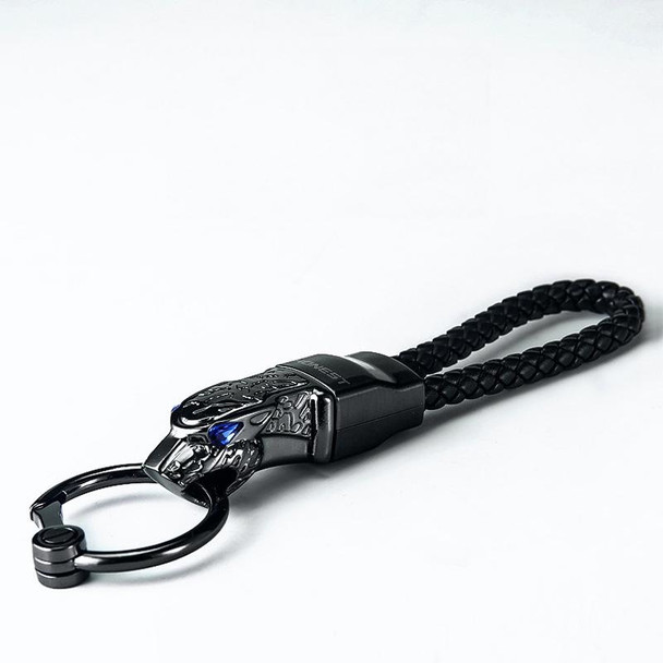 HONEST Diamond Encrusted Car Keychain Leather Cord Leopard Metal Keychain Pendant(Upgrade Gold)