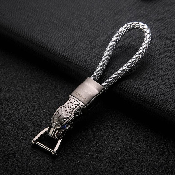 HONEST Diamond Encrusted Car Keychain Leather Cord Leopard Metal Keychain Pendant(Upgrade White)