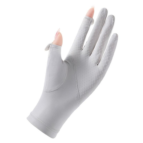 FSN02 1pair UV Resistant Ice Silk Breathable Cool Non-Slip Cycling Driving Thin Gloves Free Code(Blue White)