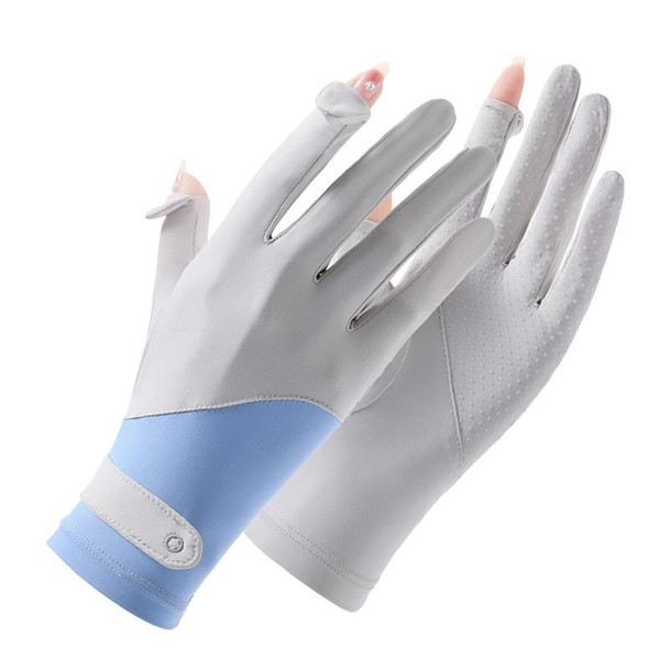 FSN02 1pair UV Resistant Ice Silk Breathable Cool Non-Slip Cycling Driving Thin Gloves Free Code(Blue White)