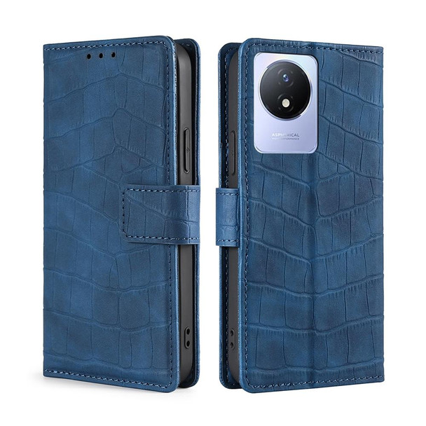 For vivo Y02 4G Skin Feel Crocodile Magnetic Clasp Leather Phone Case(Blue)