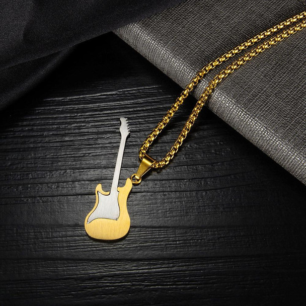 OPK 1989 Personality Stainless Steel Guitar Pendant Titanium Steel Necklace, Color: Gold Pendant+4x70cm Pearl Chain