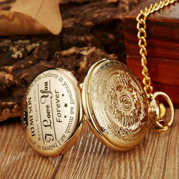 Engraved Vintage Commemorative Quartz Pocket Watch Round Watch, Style: Grandson (Black)