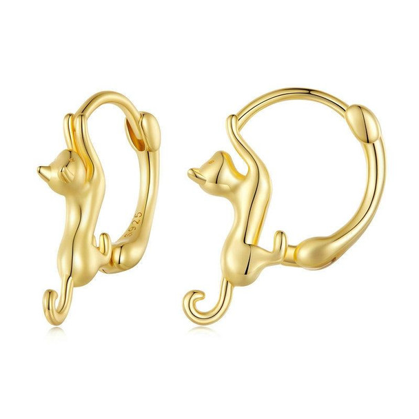 Sterling Silver S925 Diamond Stretch Cat Stretch Earrings, Size: Large Gold Plated