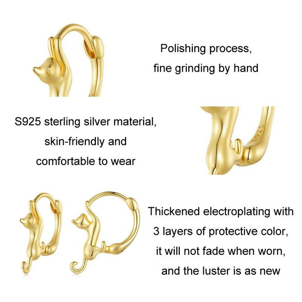 Sterling Silver S925 Diamond Stretch Cat Stretch Earrings, Size: Large Gold Plated