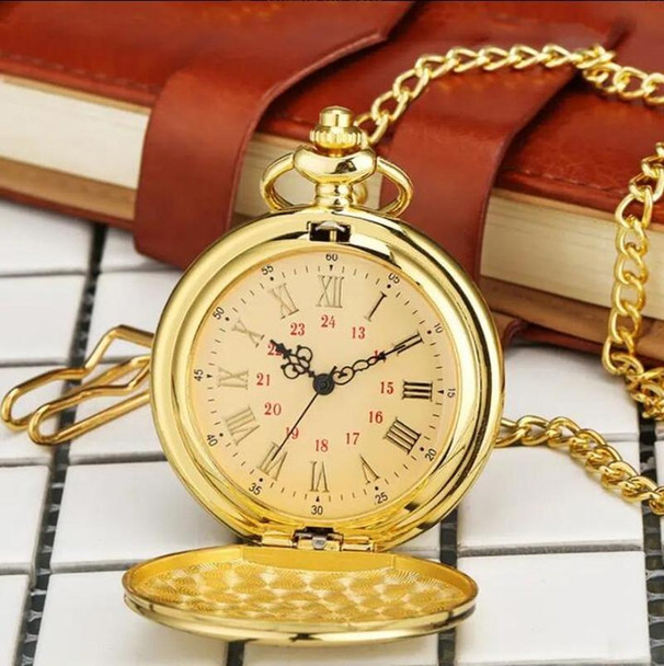 Engraved Vintage Commemorative Quartz Pocket Watch Round Watch, Style: I Love You (Gold)