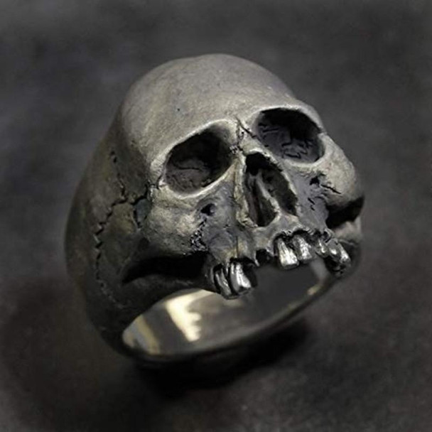C56213 2pcs Punk Vintage Skull Ring Horror Skull Ring Men Gift, Size: 12(Silver)