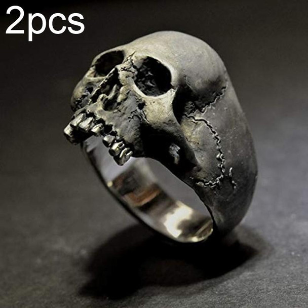C56213 2pcs Punk Vintage Skull Ring Horror Skull Ring Men Gift, Size: 8(Tin-color)
