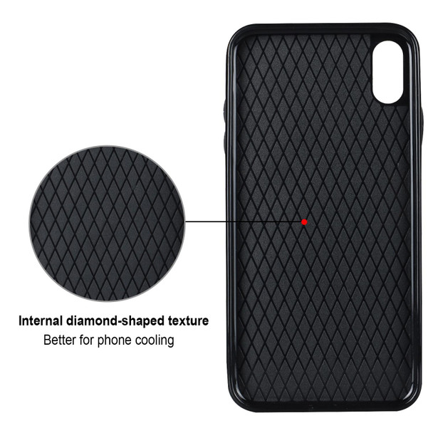 For iPhone XR Rhombic PU Leatherette Phone Case with Ring Holder(Black)