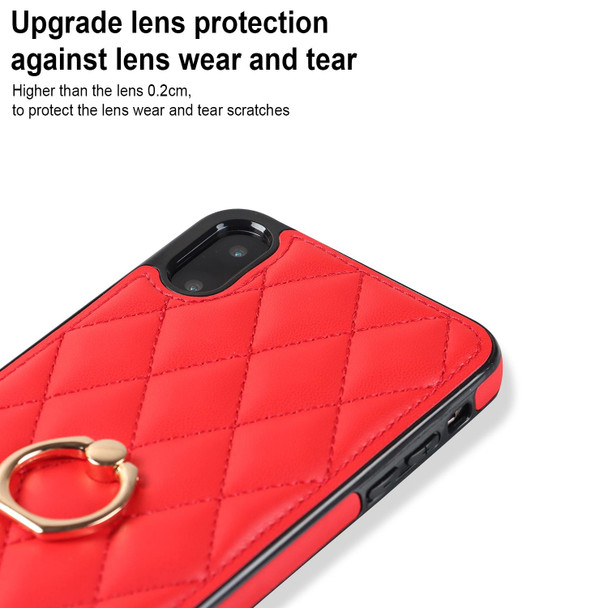 For iPhone X / XS Rhombic PU Leatherette Phone Case with Ring Holder(Red)