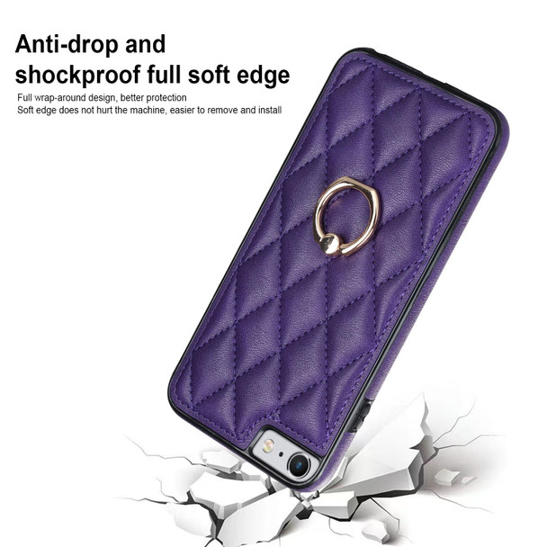 For iPhone SE 2020 / SE 2022 / 7 / 8 Rhombic PU Leatherette Phone Case with Ring Holder(Purple)