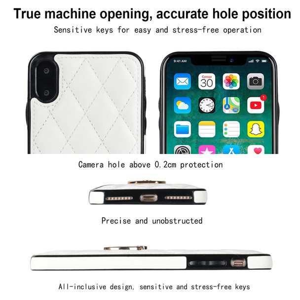 For iPhone XS Max Rhombic PU Leatherette Phone Case with Ring Holder(White)