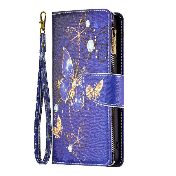 For Xiaomi Redmi Note 12 Pro 5G Global Colored Drawing Pattern Zipper Leather Phone Case(Purple Butterfly)