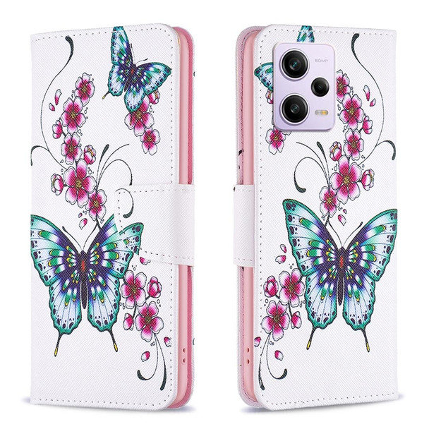 For Xiaomi Redmi Note 12 Pro+ Global Colored Drawing Pattern Leather Phone Case(Flowers Butterfly)