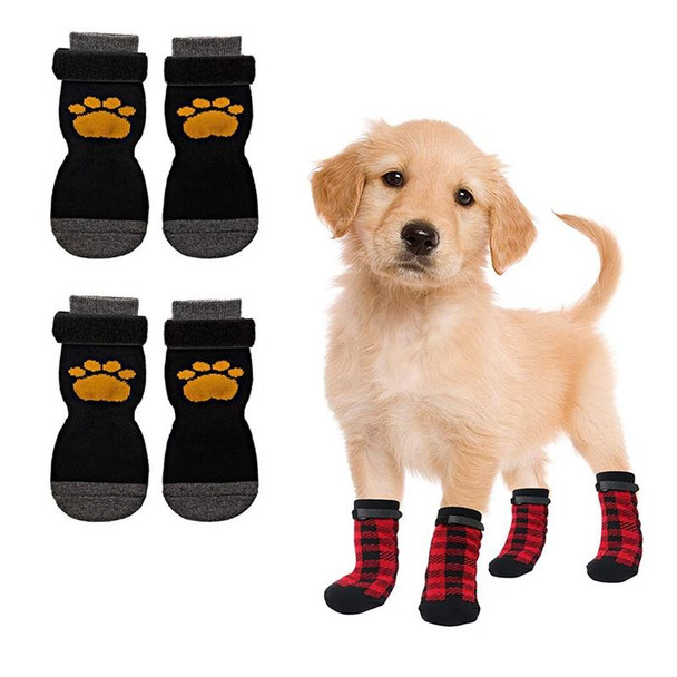 4pcs Dog Knitted Breathable Footwear Outdoor Non-slip Pet Socks, Size: M(Yellow)