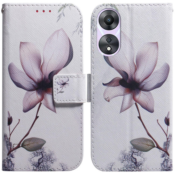 For OPPO A58 Coloured Drawing Flip Leatherette Phone Case(Magnolia)