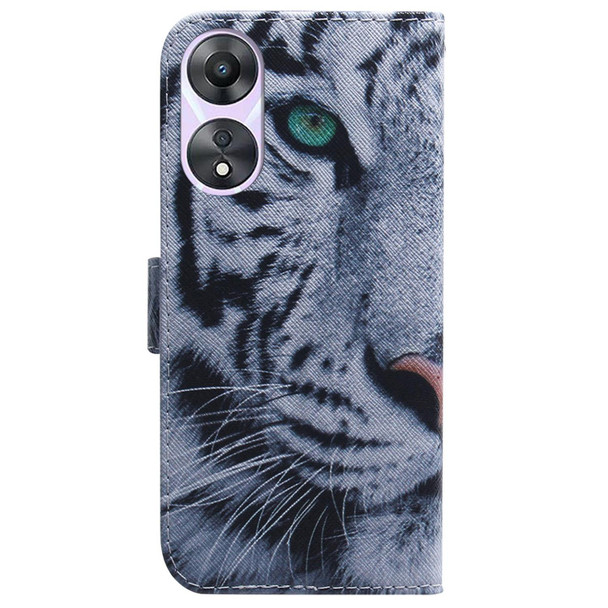 For OPPO A58 Coloured Drawing Flip Leatherette Phone Case(Tiger)