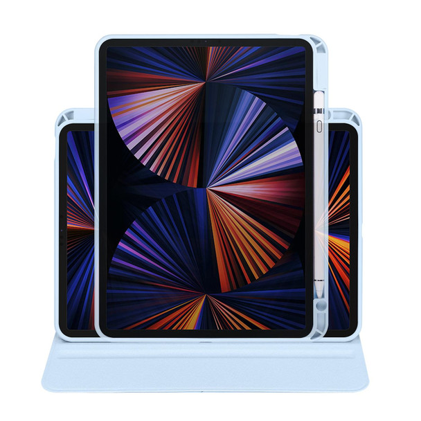 For iPad Pro 11 2022/2021/2020/2018 Acrylic 360 Degree Rotation Holder Tablet Leatherette Case(Ice Blue)