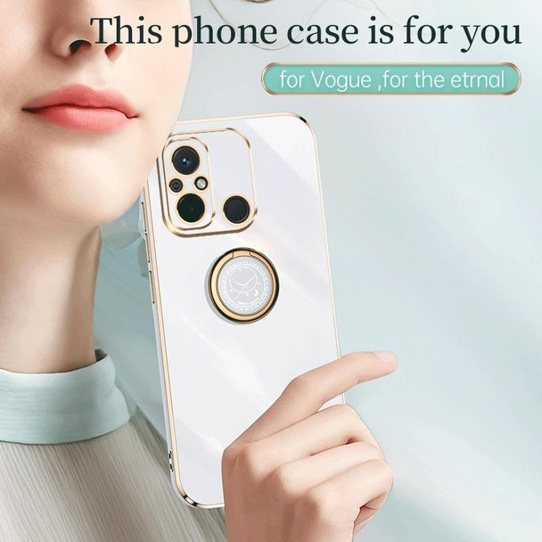 For Xiaomi Redmi 12C 4G XINLI Straight Edge 6D Electroplate TPU Phone Case with Ring Holder(White)