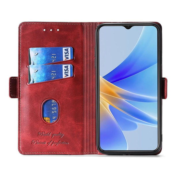 For TCL 405 / 406 / 408 Contrast Color Side Buckle Leatherette Phone Case(Purple + Rose Red)