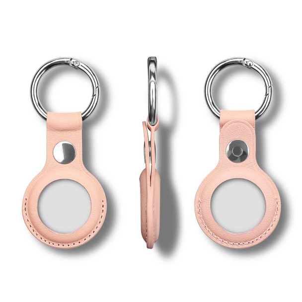 Anti-scratch Top-layer Cowhide Leatherette Case Cover with Switchable Keychain Ring for AirTag(Rose Pink)