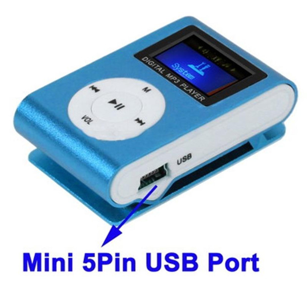 TF (Micro SD) Card Slot MP3 Player with LCD Screen, Metal Clip, Radio Function(Baby Blue)