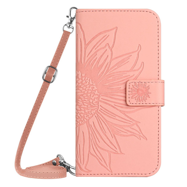 For OPPO A58 5G/A78 5G HT04 Skin Feel Sun Flower Embossed Flip Leatherette Phone Case with Lanyard(Pink)