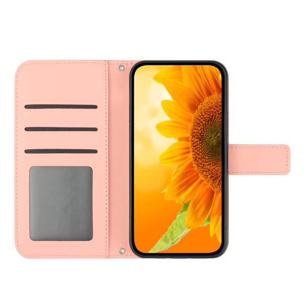 For OPPO A58 5G/A78 5G HT04 Skin Feel Sun Flower Embossed Flip Leatherette Phone Case with Lanyard(Pink)