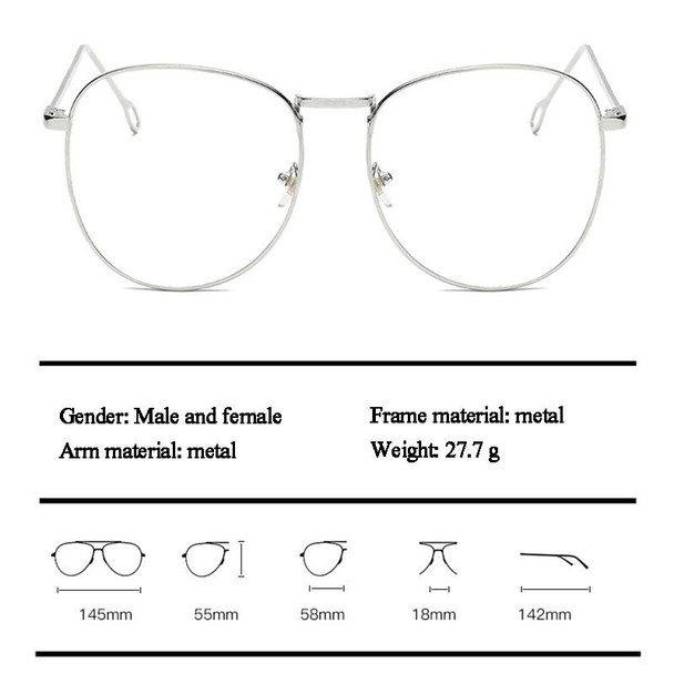 Retro Simple Round Frame Plain Glass Spectacles(Gold)