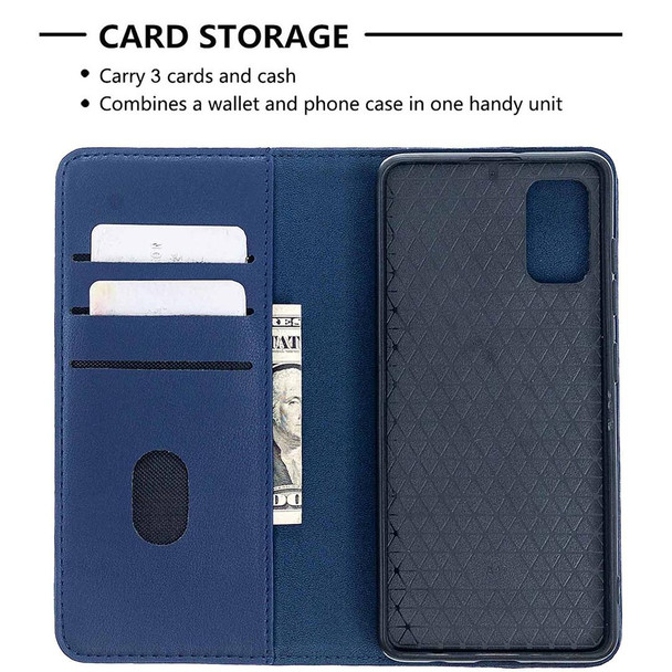 For Samsung Galaxy A41 2 in 1 Detachable Magnetic Horizontal Flip Genuine Leatherette Case with Holder & Card Slots & Wallet(Blue)