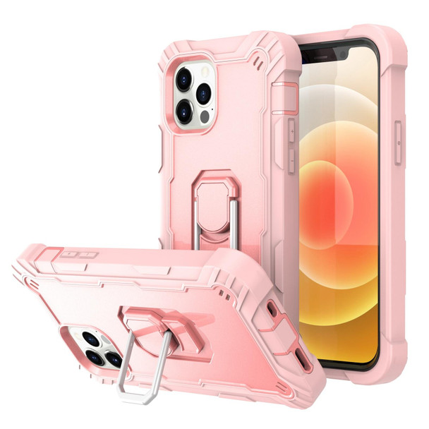 PC + Rubber 3-layers Shockproof Protective Case with Rotating Holder - iPhone 12 / 12 Pro(Rose Gold)