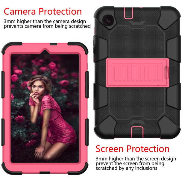 For Samsung Galaxy Tab A 8.4 (2020) Shockproof Two-Color Silicone Protection Case with Holder(Black+Hot Pink)