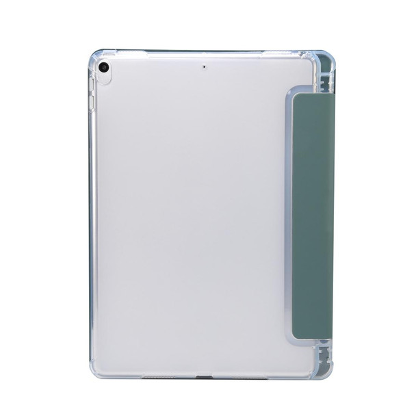 For iPad Air (2019)/Pro 10.5 (2017) 3-folding Electric Pressed Skin Texture Horizontal Flip Shockproof Transparent TPU + PU Leatherette Case with Holder & Pen Slot & Sleep / Wake-up Function(Deep Green)